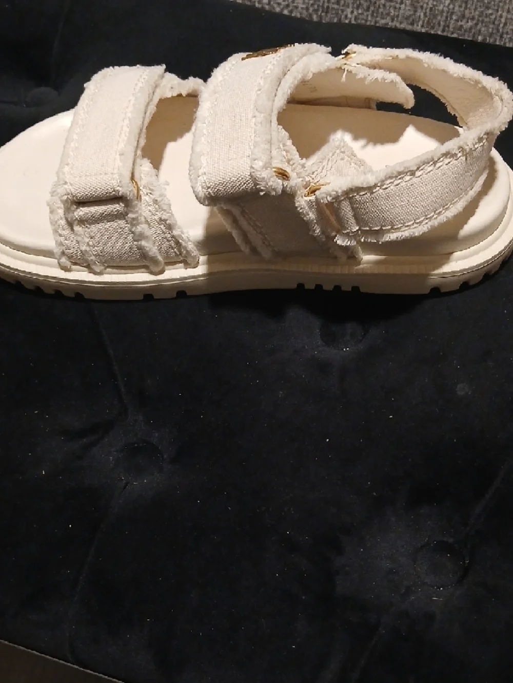 Christian Dior Dioract Sandals – Ivory Canvas – Gold Logo - Picture 9 of 12